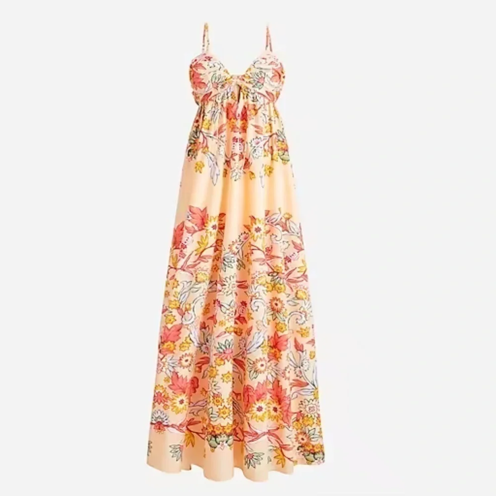 J crew keyhole cotton poplin maxi dress placed floral